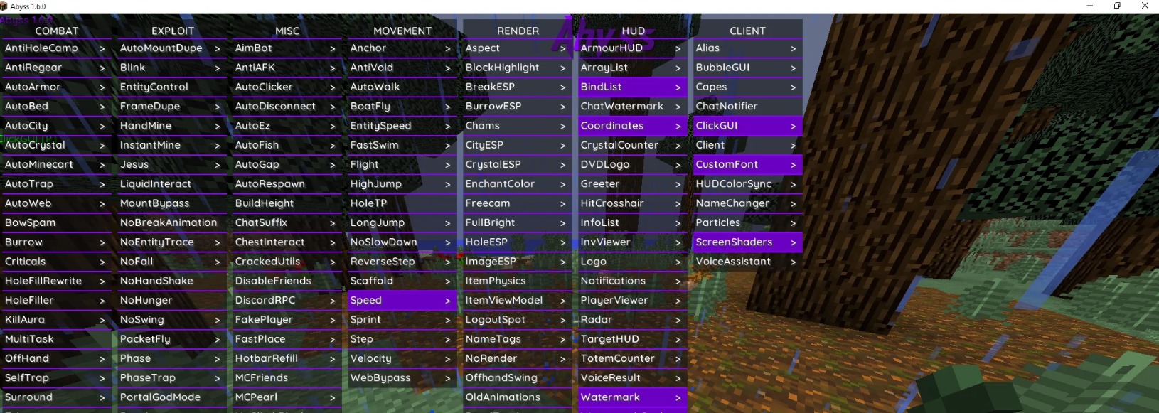 我的世界·Abyss黑客|1.6.0和1.12.2版作弊客户端「2023」 我的世界·Abyss黑客|1.6.0和1.12.2版作弊客户端「2023」